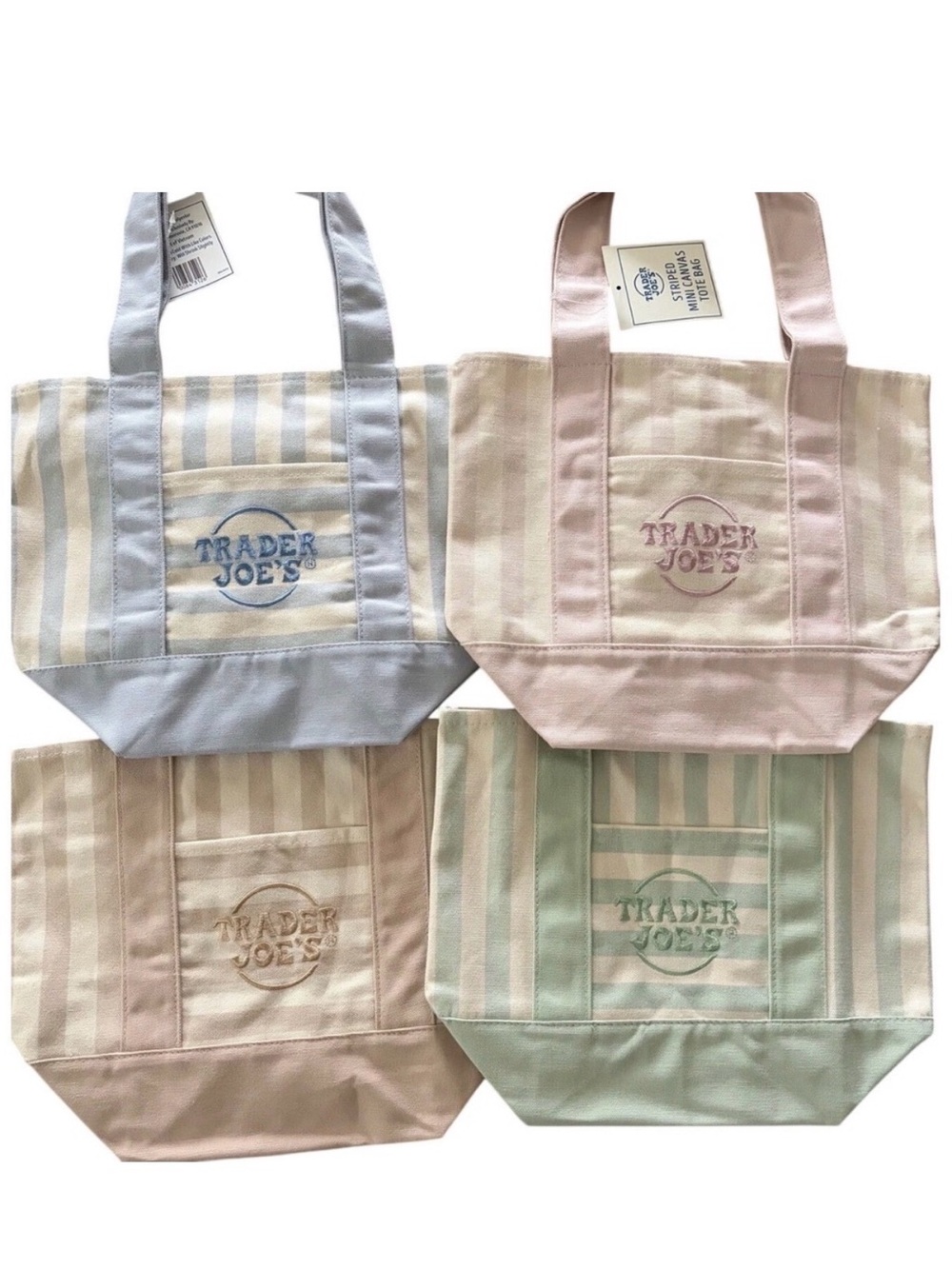 Trader Joe's Pastel Stripe Canvas Tote - Pink